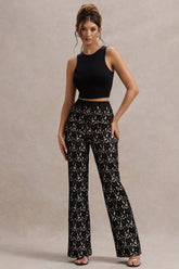 Black Lace Flared-Leg Trousers